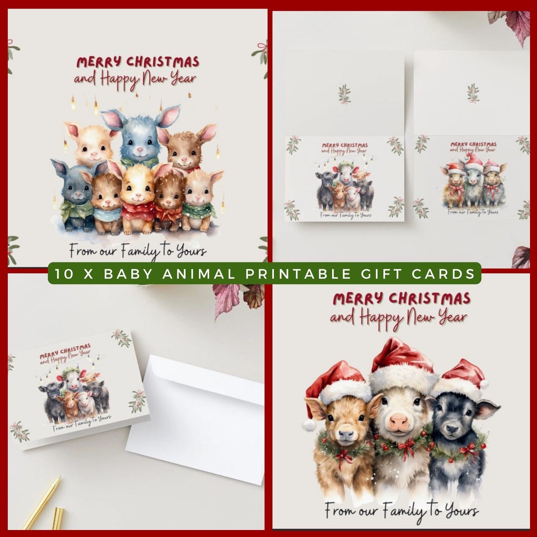 10 Farm Animal Christmas Cards Printable Christmas Cards Farm Animal