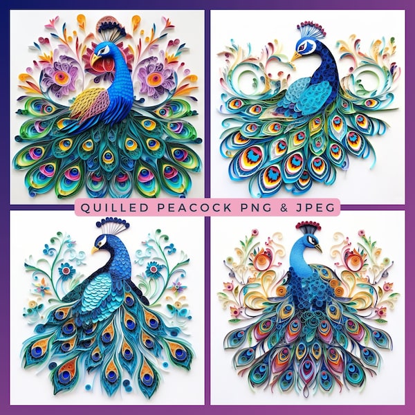 16 Paper Quilled Peacock Clipart 16 Quilled Peacocks  PNG Bird Motifs PNG Paper Flowers JPG Ai Quilling Peacocks Clipart Instant Download