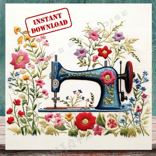 Sewing Machine Png Embroidery Clipart Vintage Embroidered Floral Png Instant Download Floral Sewing Room Jpg Craft Room Decor Vintage