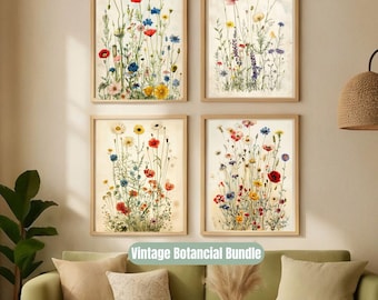 French Botanical Vintage wall art Vintage Wildflower Botanical Prints Bundle Floral Wall Art Set Antique Botanical Prints | Digital  Posters