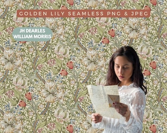 Golden Lily Art Nouveau Pattern: William Morris Vintage Design (Digital Paper)