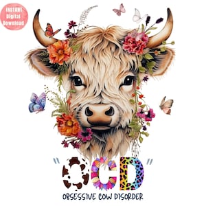Cute Highland Cow PNG 9 Aquarela Highland Cow Clipart Engraçado Dizendo Cow Lover PNG Pacote Download instantâneo Highland Cow Nursery Decor Cows