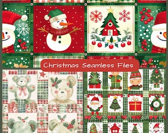 Weihnachten Patch nahtlose Muster: Winter Geschenk Verpackung PNG digitaler Download Patchwork Teddy nahtlose PNG Handwerker Dateien POD-Dateien Sublimation