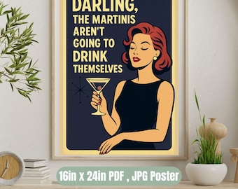 Martini Quote Poster Retro Cocktail PDF Digital Poster Bar Room Wallart  Kitchen Decor Cocktail Art Print Bar Wall Art Gift for Bartender