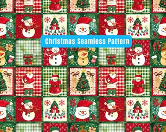 Weihnachten Patchwork Musterdesign: Winter Geschenkverpackung (PNG Digital Download) Patchwork Teddy nahtlose PNG Handwerker Digitale Dateien POD-Dateien