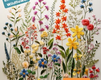 Wildflowers Embroidery Design 8 Pack Digital Files DIY Projects Embroidered Floral Png Downloadable AI Art Floral Images Craft Room Decor