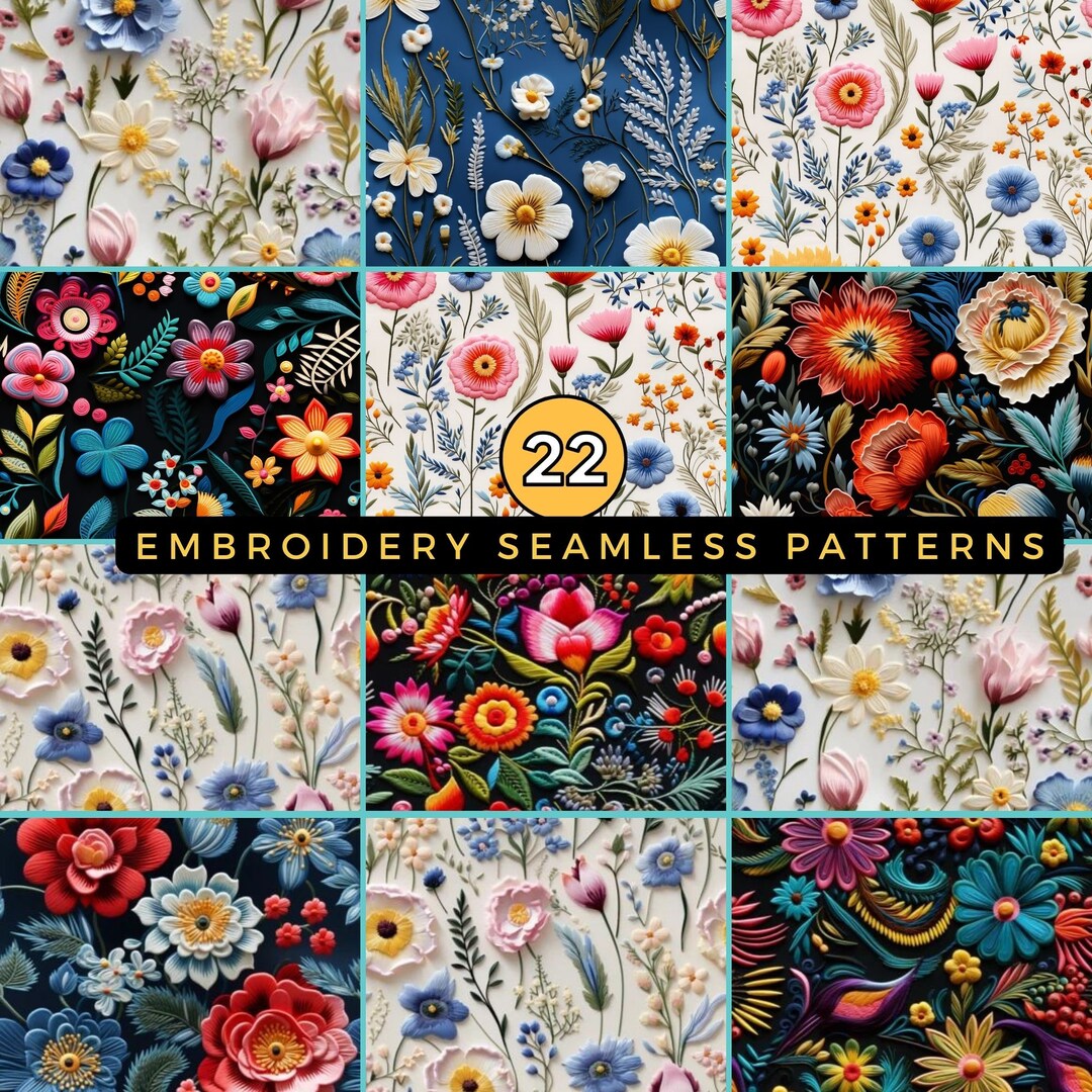 Embroidery Seamless Pattern 22 Seamless Flowers Repeat Pattern Seamless ...