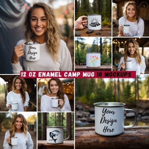 Paquete de maquetas de taza para acampar Maqueta de taza para acampar de 12 oz para diseños de camping Maqueta de taza de pesca Decoración estética elegante Maqueta de taza de lata blanca