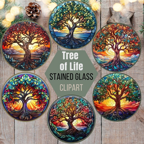 Tree of Life Clipart 6 Stained Glass Tree of Life PNG Bundle Printify Clipart Sticker Clipart Stained glass Clipart Round Stained Glass PNGs