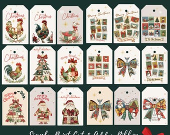 Christmas Patchwork Chicken Gift Tags: Printable Holiday Cards (PDF)