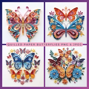 Quilled Paper Butterfly Clipart 8 Butterflies Clipart PNG Flower Motifs PNG Paper Butterfly 8 Pack Butterfly Garden Clipart Instant Download