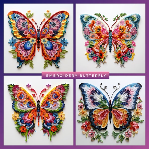 Embroidery Clipart PNG Butterfly Embroidery Design Butterflies and Flower Motifs PNG Embroidery Butterfly 8 Pack Embroidered Butterflies