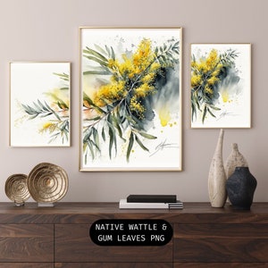 Impresión digital de flores nativas de acacia, arte de pared, descarga instantánea para decoración del hogar o la oficina, impresión floral PNG de acacia nativa australiana imprimible