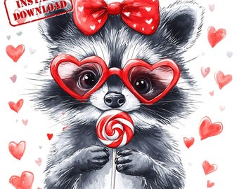 Raccoon png Valentine Png Valentine's Day Retro Valentine Png Valentine Day Raccoon Love Png Sublimation Designs Printify PNG Cute Raccoons