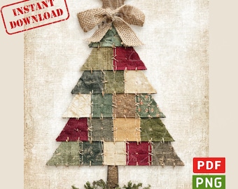Rustic Patchwork Christmas Tree: Farmhouse Holiday Wall Art (PNG, PDF)