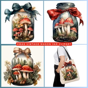 32 Christmas Mason Jar Bundle PNG Vintage Christmas Clipart Bundle PNG Santa Claus in a Jar Christmas Graphics Candy Cookies Clipart PNGs