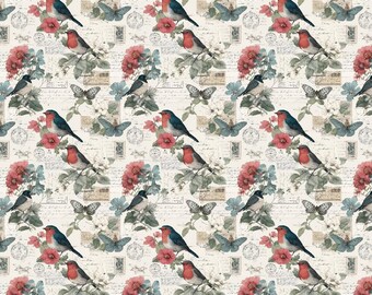 Vintage Bird Seamless Pattern Ephemera Paper Files Shabby Chic Junk Journal Wrapping Paper JPG Gift Wrap Digital  Gift Wrap Digital Download