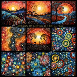 BUNDLE Aboriginal Art Dot Paintings -16  Aboriginal Clipart and Seamless Patterns  Size 14x14 Aboriginal JPEG Australia Seamless Pattern Art
