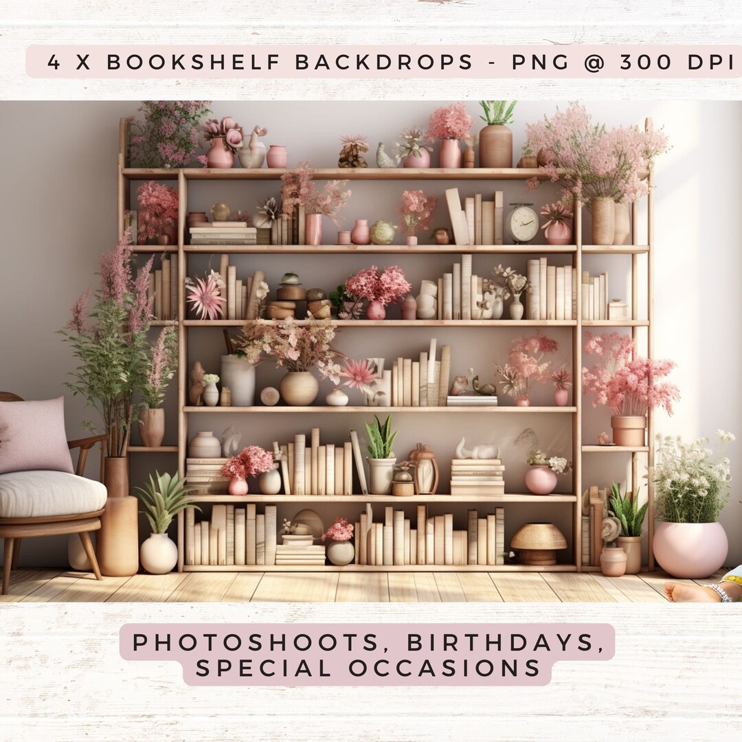 Pink Boho Bookshelf Backdrops PNG 6 Photoshoot Backdrops Etsy