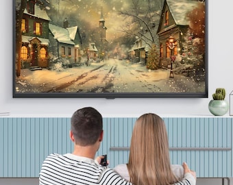 Christmas TV Frame Art Bundle Vintage Winter TV Art Digital Download | Samsung Frame TV Art 3840x2160 | Set of 5 1950s Christmas backdrops