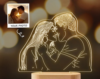 Custom 3D Portrait Lamp from Photo, Personalized Illusion Light Up Light with Base, Anniversary Valentine's Day Birthday Gifts for Couples