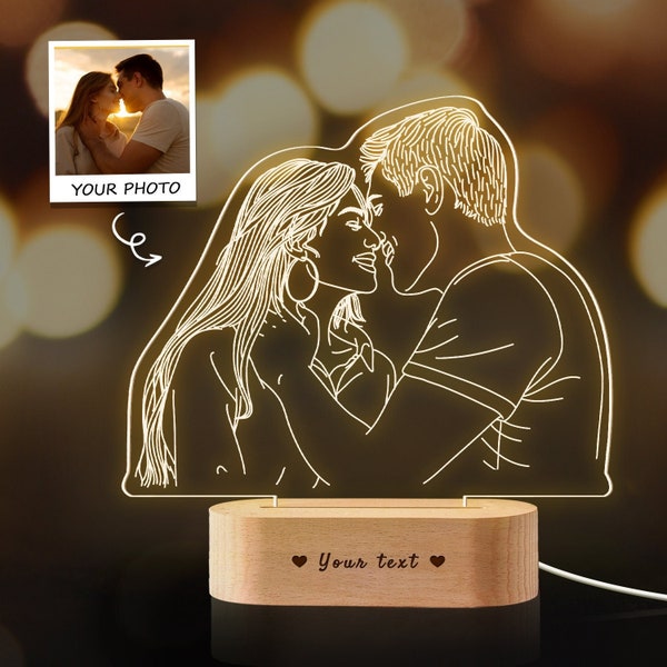Benutzerdefinierte 3D-Porträt-Lampe vom Foto, personalisierte Illusions-Leuchtleuchte mit Basis, Jubiläums-Valentinstag-Geburtstagsgeschenke für Paare