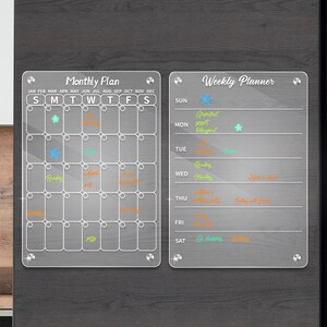 Magnetic Clear Acrylic Calendar for Fridge, Dry Erase Calendar, Monthly & Weekly Planner, Reusable Planning Boards Includes 8 Markers