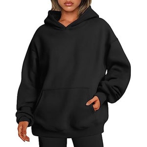 Sudaderas con Capucha De Gran Tamaño para Mujer, Sudadera Básica Sólida con Bolsillo, Sudadera con Capucha Informal De Manga Larga De Varios Colores Espesar Sudaderas Minimalistas Black