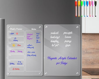 Acryl-Magnetkalender trocken abwischbar für Kühlschrank, klarer Kalender Wochenplaner und Whiteboard für Kühlschrank Enthält 8 Marker