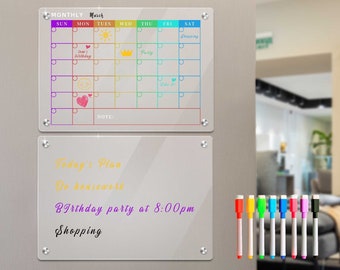 Magnetic Monthly Calendar for Fridge, Clear Acrylic Dry Erase Boards Reusable Planner Note Whiteboard for Refrigerator, Includes 8 Markers