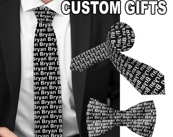 Personalized Name Necktie for Men, Custom Any Text Neck Ties, Customized Bow Tie for Father’s Gift, Birthday Gifts for Boyfried Dad Friends