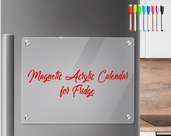 Acrylic Note Board Refrigerator Dry Erase Board Magnetic Clear Blank Refrigerator Calendar Resuable Planner Boards Include 8 Color Markers