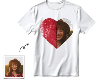 Camisa de lentejuelas personalizada con fotos - Camisa unisex de lentejuelas personalizada en forma de corazón - Camisas de lentejuelas con lentejuelas personalizadas - Regalos para pareja