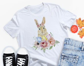 Feliz camisa de Pascua para mujeres, camisas de Pascua unisex a juego, linda camiseta de Pascua, camisas de Pascua para maestra, regalos de camisa de Pascua de conejito para ella