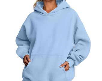 Übergroße Damen-Kapuzenpullover, solides Basic-Sweatshirt für Damen mit Tasche, mehrfarbige, langärmelige, lässige Kapuzenpullover, verdickte Minimalismus-Sweatshirts