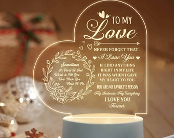 To My Love Acrylic Night Light -  I Love You  Led Light Plaque - Valentines Day Gifts for Her Him - Best Birthday Anniversary Gifts for Wife