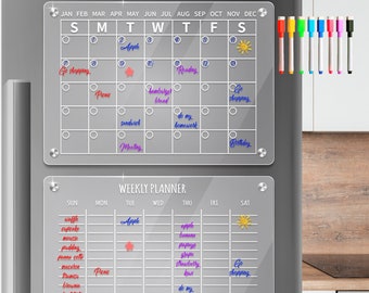 Magnetic 2023 Calendar | Fridge Weekly Planner Board | Monthly Dry Erase Board | Acrylic Family Planner Horizontal | Resuable Kitchen Decor