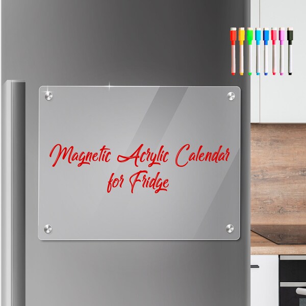 Acryl-Notizbrett Kühlschrank trocken abwischbares Brett magnetischer klarer leerer Kühlschrankkalender Resuable Planer Boards mit 8 Farbmarkierungen