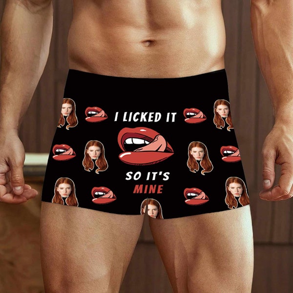 Custom Girlfriend Face I Licked It Boxer - Personalised Men's Boxer  from Photo - Briefs Gifts for Valentine's Day Love Underwear Shorts