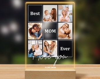 Personalized Photo Lamp Night Light, Custom Acylic Light with Wooden Stand, Bedroom Night Light for Mom, Best Mom Ever, Mothers Day Gifts