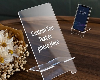 Personalized Desktop Anti-slip Acrylic Phone Holder, Custom picture Music code Clear Acrylic Plaque Phone stand, Engagement Anniversary Gift