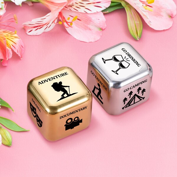 Personalized Stainless Steel Dice with Your Own Custom Text | Custom Engraved Metal Dice | Gift for Couples | Anniversary, Wedding, Birthday
