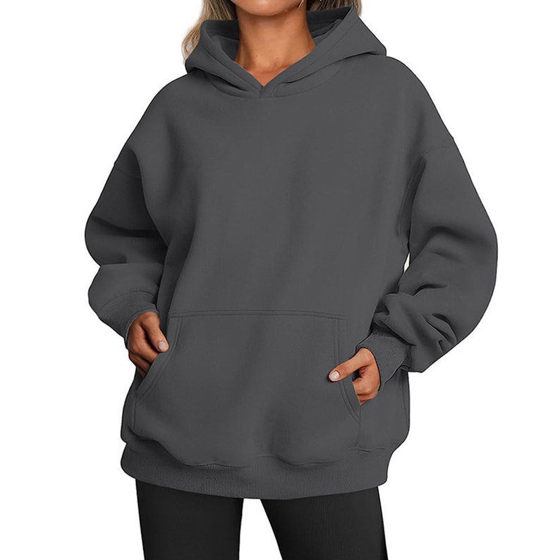 Übergroße Damen-Kapuzenpullover, solides Basic-Sweatshirt für Damen mit Tasche, mehrfarbige, langärmelige, lässige Kapuzenpullover, verdickte Minimalismus-Sweatshirts Bild 5