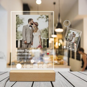 Personalized Acrylic Song Plaque With Photo Customized Transparent Music Night Light Frame With Code Gift For Lover Anniversary Couple Gifts