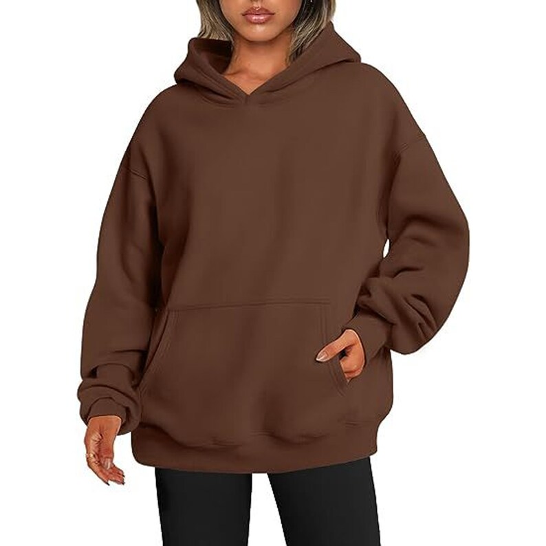 Sweats à capuche surdimensionnés pour femmes, sweat-shirt basique uni avec poche, sweat à capuche décontracté multicolore à manches longues pour femme, épaissir minimalisme image 4