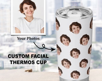 Custom 20 Oz Face Tumbler, Personalized Photo Travel Mug, Picture Tumbler, Face on Cups, Customized Funny Photo Birthday Gifts For Her, Him