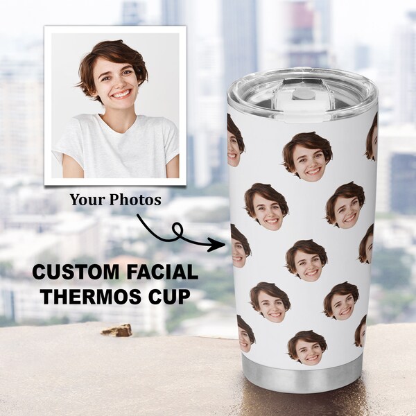 Custom 20 Oz Face Tumbler, Personalized Photo Travel Mug, Picture Tumbler, Face on Cups, Customized Funny Photo Birthday Gifts For Her, Him