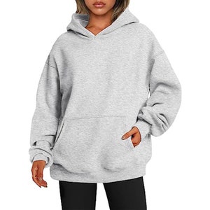 Womens Oversized Hoodies, Women's Solid Basic Sweatshirt with Pocket, Multi Colors Long Sleeve Casual Hoodie Thicken Minimalism Sweatshirts Light Gray