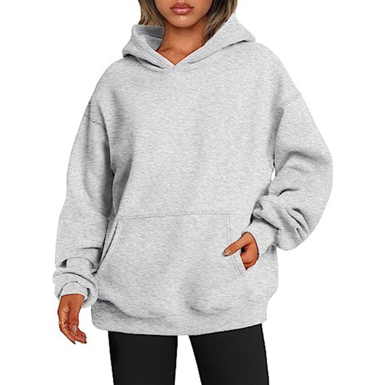 Sudaderas con Capucha De Gran Tamaño para Mujer, Sudadera Básica Sólida con Bolsillo, Sudadera con Capucha Informal De Manga Larga De Varios Colores Espesar Sudaderas Minimalistas Light Gray