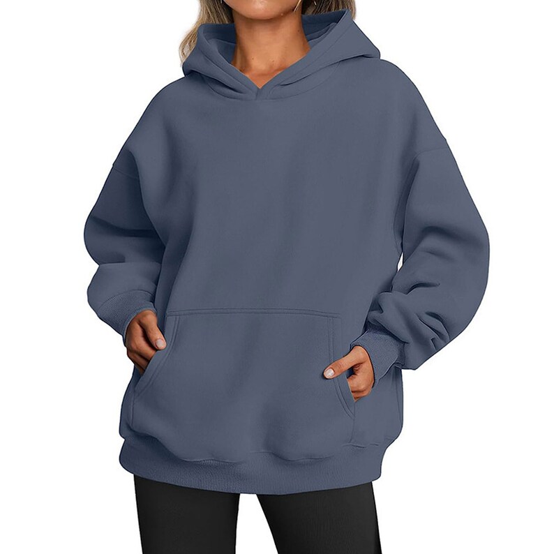 Sweats à capuche surdimensionnés pour femmes, sweat-shirt basique uni avec poche, sweat à capuche décontracté multicolore à manches longues pour femme, épaissir minimalisme image 7